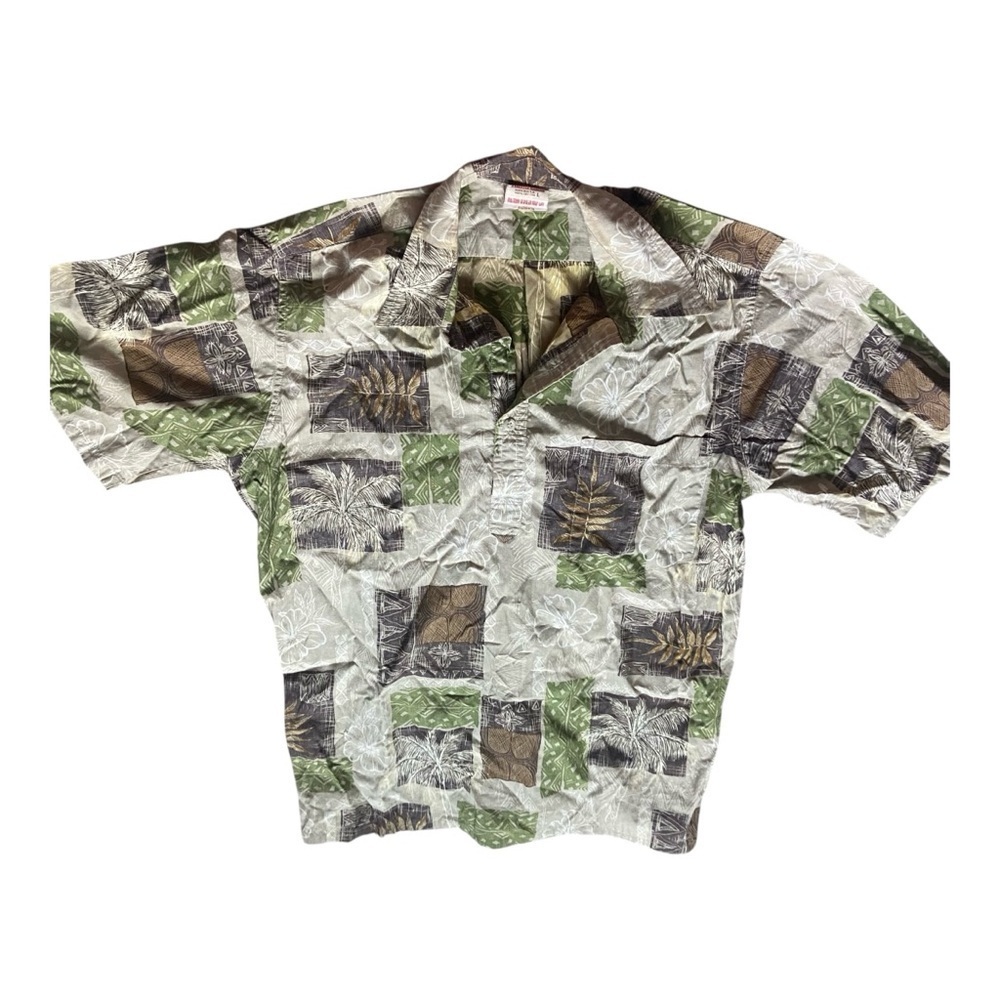 Go Barefoot Men’s Hawaiian Quarter Button Front Shirt Collar Sz L 100% Cotton